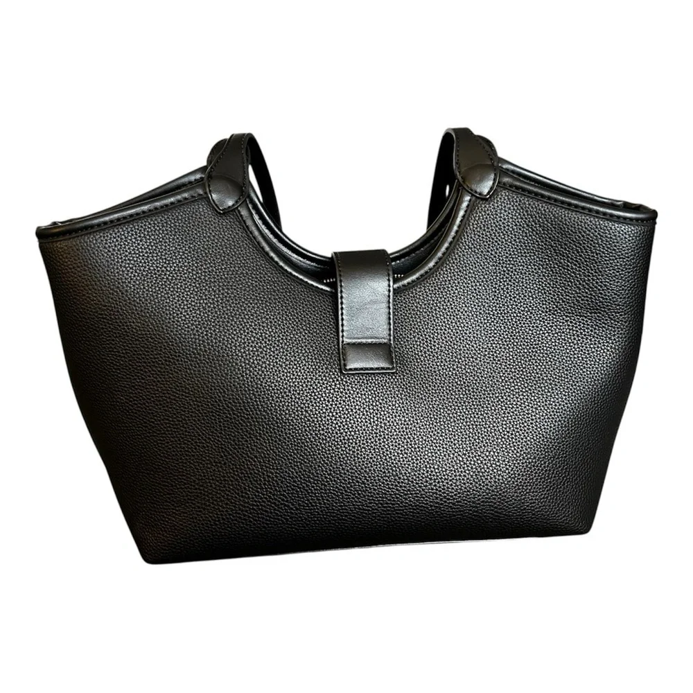 Miztique Black Vegan Leather Shoulder Bag Gold Hardware Tote Bag